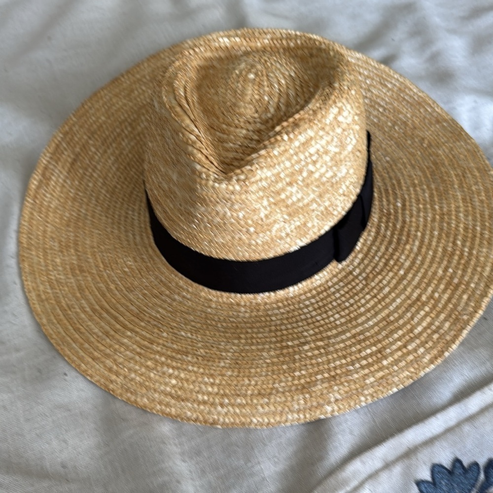 Brixton Natural Straw Boater Hat with Black Band - Picture 3 of 7